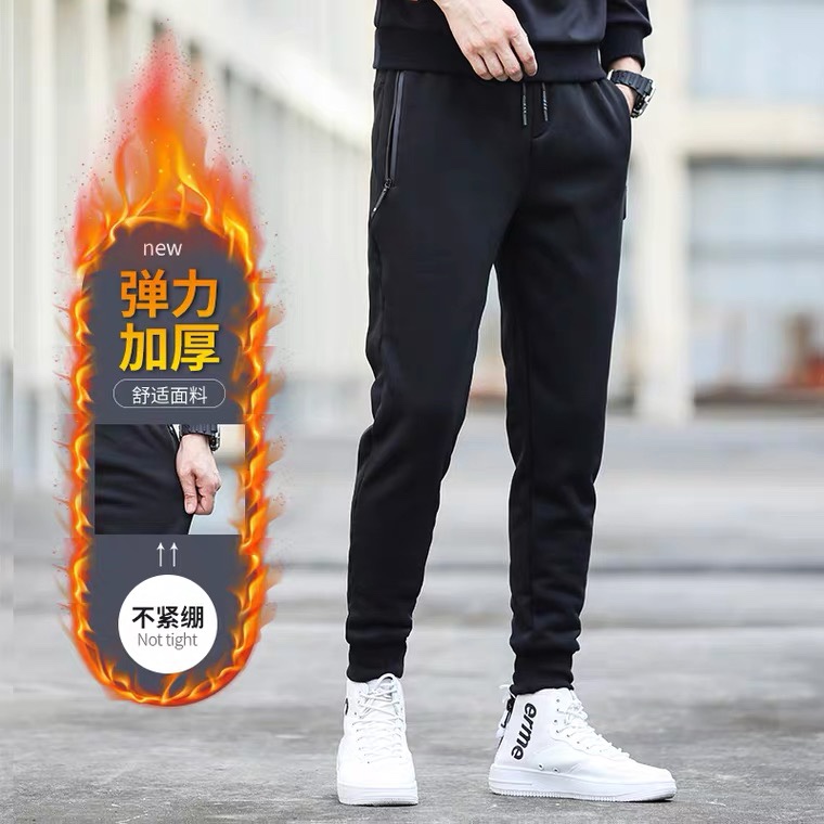 冬季加绒加厚运动裤男士裤子羊羔绒外穿宽松休闲裤保暖棉裤羊羔毛