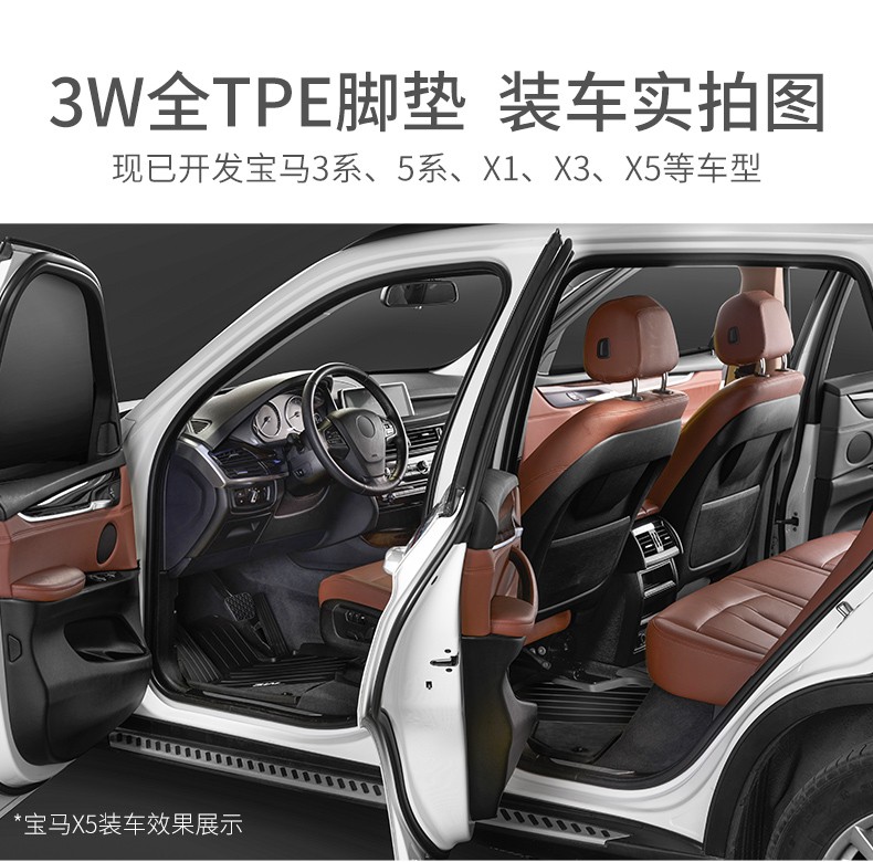 3W宝马X5专车专用脚垫 BMWX5 2020款2017款2016款2015款2014款全TPE详情图10