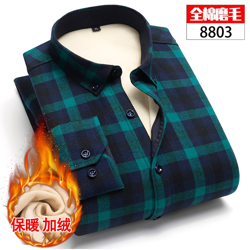 New fleece men's long-sleeved shirts for autumn and winter, men's casual formal wear, checked shirts, men's business inch shirts detail image 5