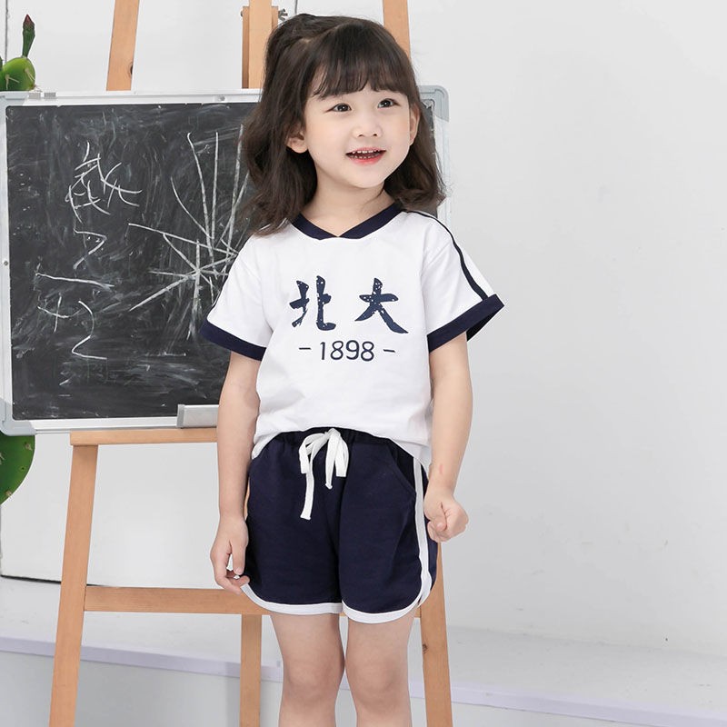 Single/set pure cotton children's short-sleeved suit, baby summer kindergarten dress, girls' outstanding student brother and sister dress, school style 6 detail image 3
