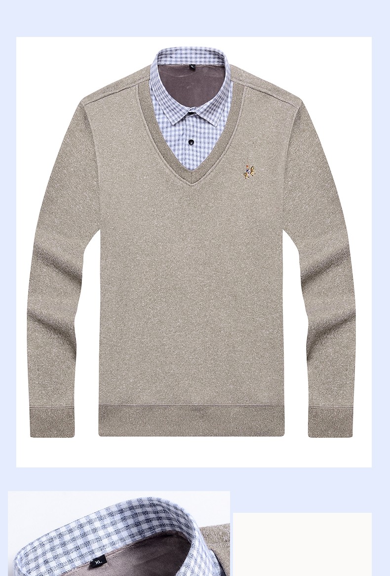 Men's two-piece sweater and shirt collar, trendy and fashionable casual men's top, autumn and winter base layer knitted sweater men's wholesale detail image 10