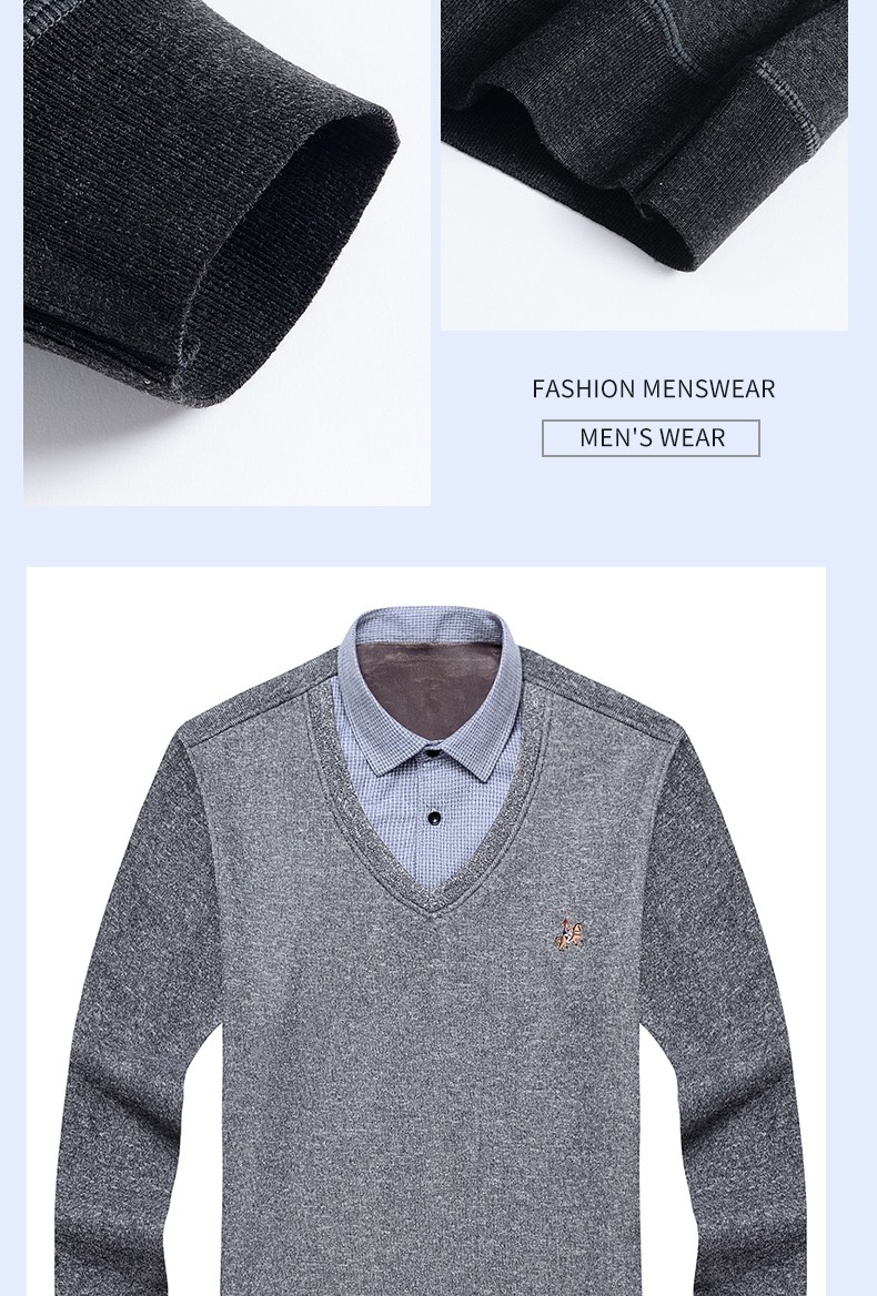 Men's two-piece sweater and shirt collar, trendy and fashionable casual men's top, autumn and winter base layer knitted sweater men's wholesale detail image 14