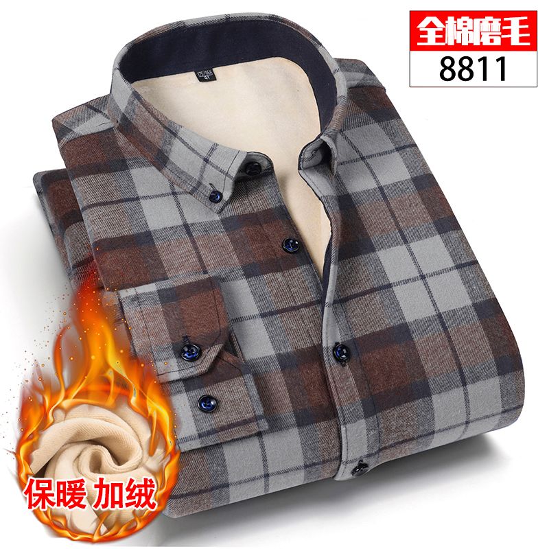 New fleece men's long-sleeved shirts for autumn and winter, men's casual formal wear, checked shirts, men's business inch shirts Specification image