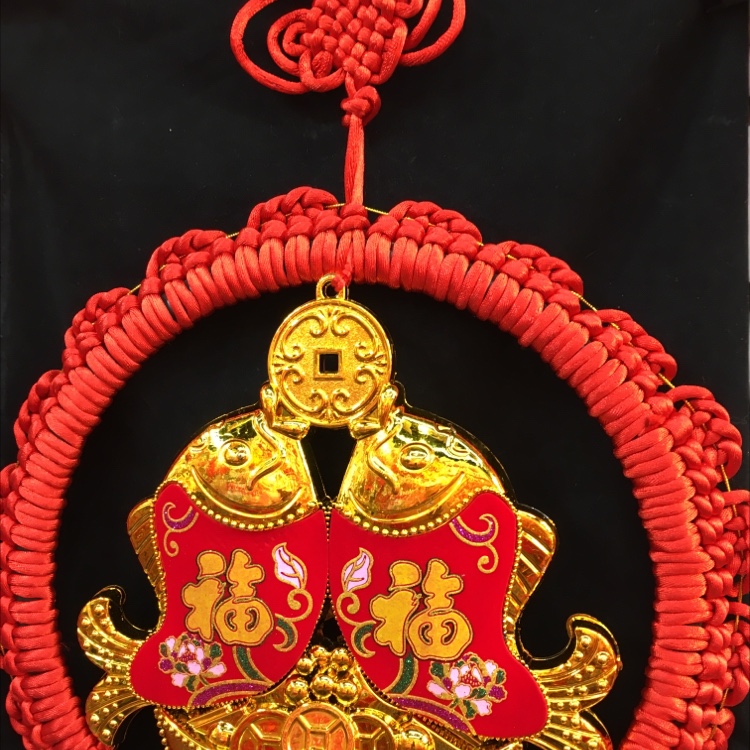 Red stable increase Gold and Silver Ingot Double Fish flannelette Gold Stamping Fu (width 36cm)