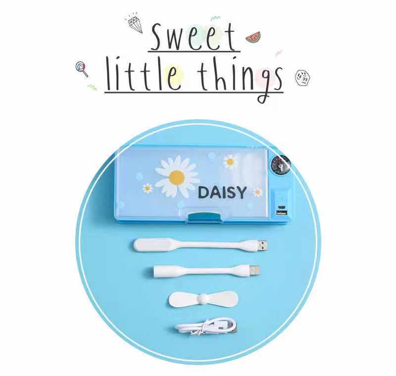 USB Large capacity of Customized pencil case pencil case for kids Multifunctional stationery box   with  fan   and  light full figure
