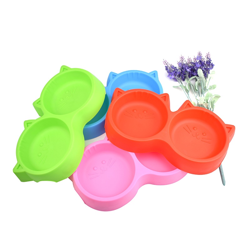 Factory direct sales of high-quality colored pet double-bowl cat face anti-slip dog plastic bowl pet dog supplies wholesale Specification image