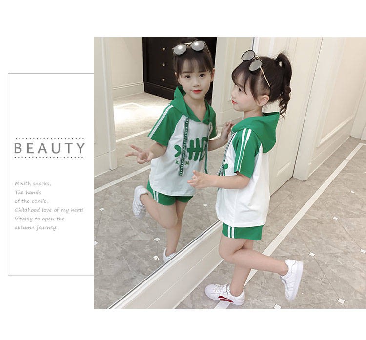 Pure cotton summer clothing for girls, fashionable two-piece set for middle and large children, stylish short-sleeved pants, sportswear, summer Korean-style set detail image 9