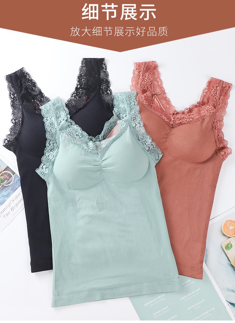 新款保暖背心加绒加厚无痕发热棉内衣性感修身防寒打底内衣时尚款带胸垫详情图10