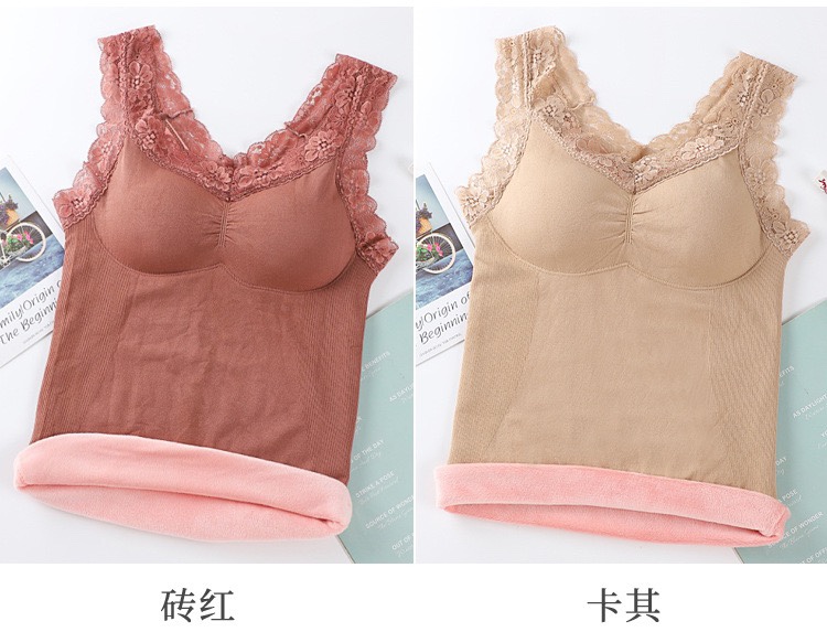 新款保暖背心加绒加厚无痕发热棉内衣性感修身防寒打底内衣时尚款带胸垫详情图8