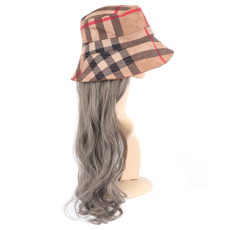 Factory direct sales: Trendy and versatile Korean fisherman's hat for women with long curly hair, detachable wig cap details Picture