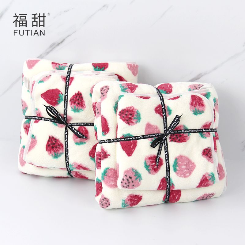 Yiwu Quality Products - Futian - Coral Fleece Super Absorbent Towel Bath Towel Set, Fashionable Printed Soft Towel Set, Skin-Friendly Two-piece Set