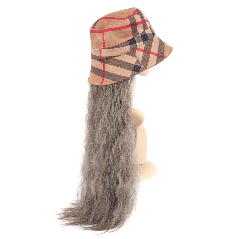Factory direct sales: Trendy and versatile Korean fisherman's hat for women with long curly hair, detachable wig cap Specification image