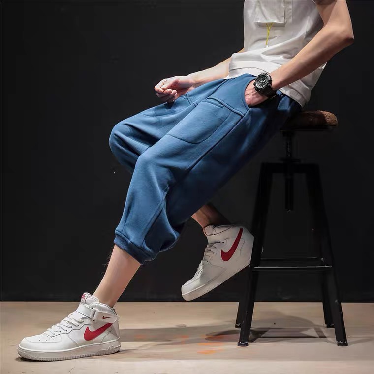 Fat and plus-size trendy oversized five-inch pants for students, casual sportswear pants for men