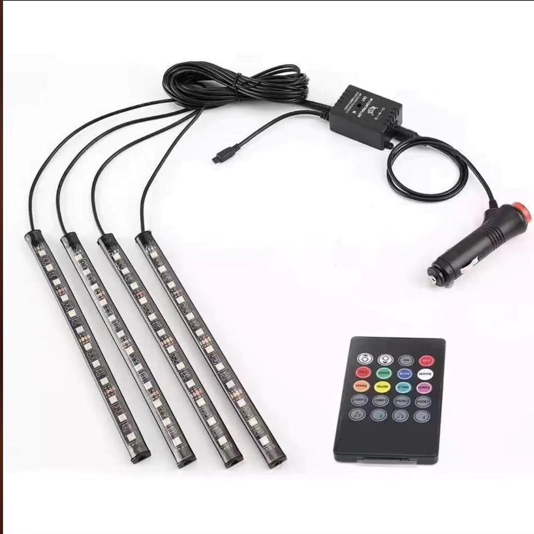Car LED ambient lights, one-to-four, seven-color voice-controlled flashlights, foot lights, led interior ambient lights, decorative lights full figure