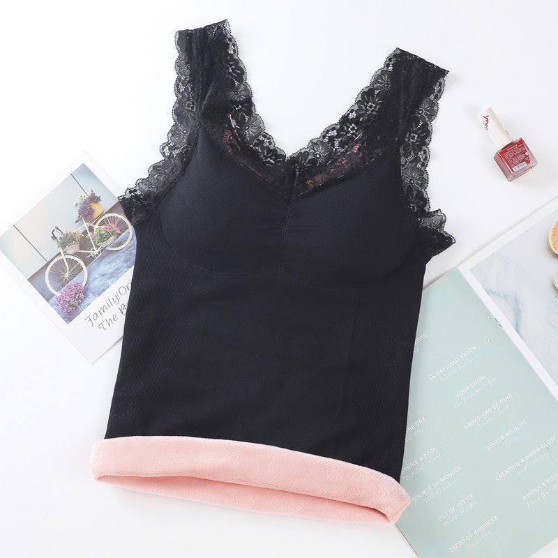 新款保暖背心加绒加厚无痕发热棉内衣性感修身防寒打底内衣时尚款带胸垫详情图7