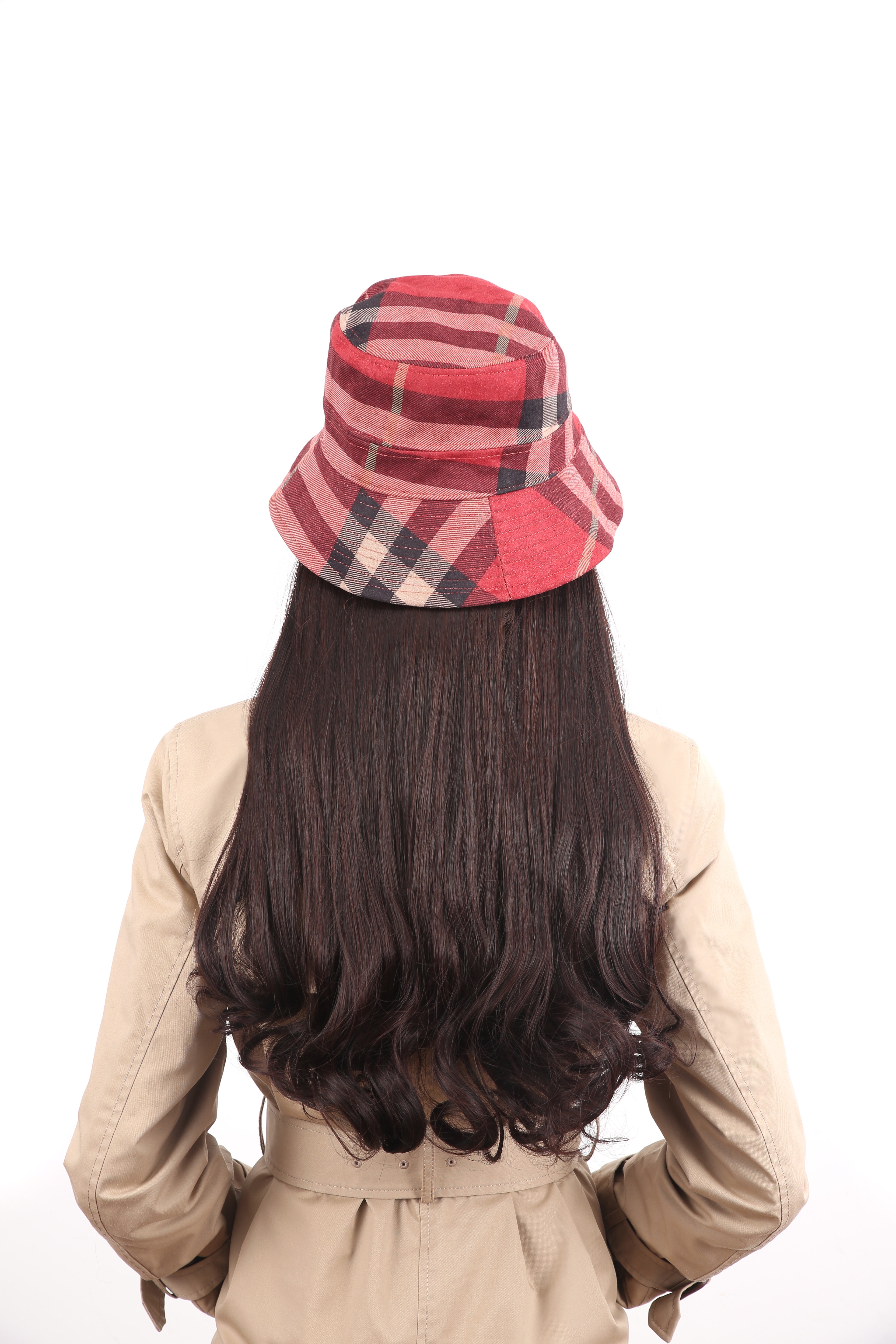 Red de fabricantes de rojo del 100% de una moda Han Ban devolvió las pieles rojas tartán pescador seriamente peluca seriamente extraíble de la muñeca. details Picture