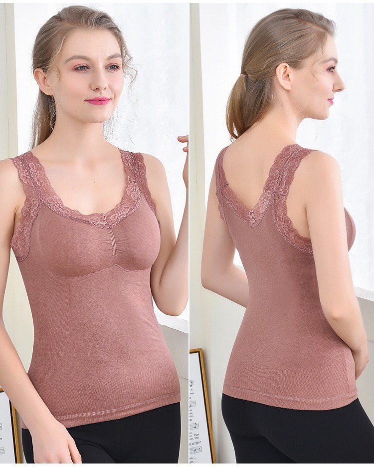 新款保暖背心加绒加厚无痕发热棉内衣性感修身防寒打底内衣时尚款带胸垫细节图