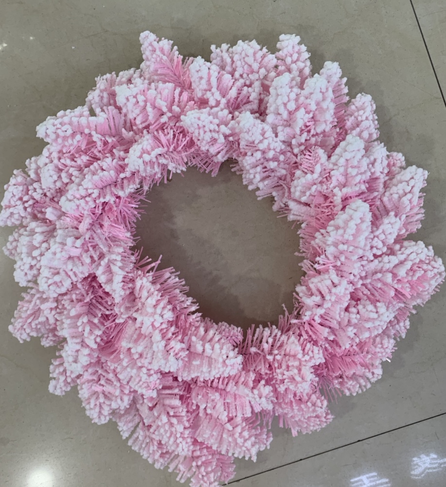 粉色圣诞花环植绒圣诞装饰