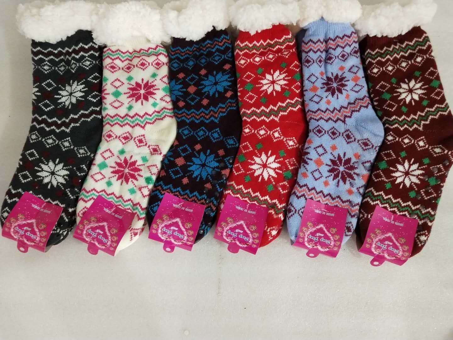 袜子晴纶纱线提花棉花绒袜子