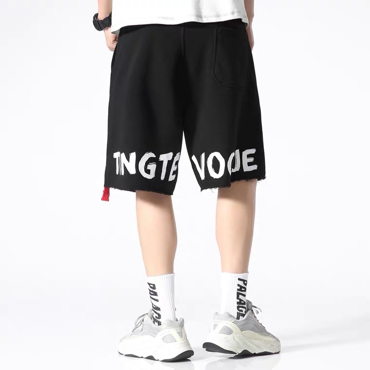 Men's trendy brand capri pants, plus-size overweight straight-leg sport pants, mid-length pants