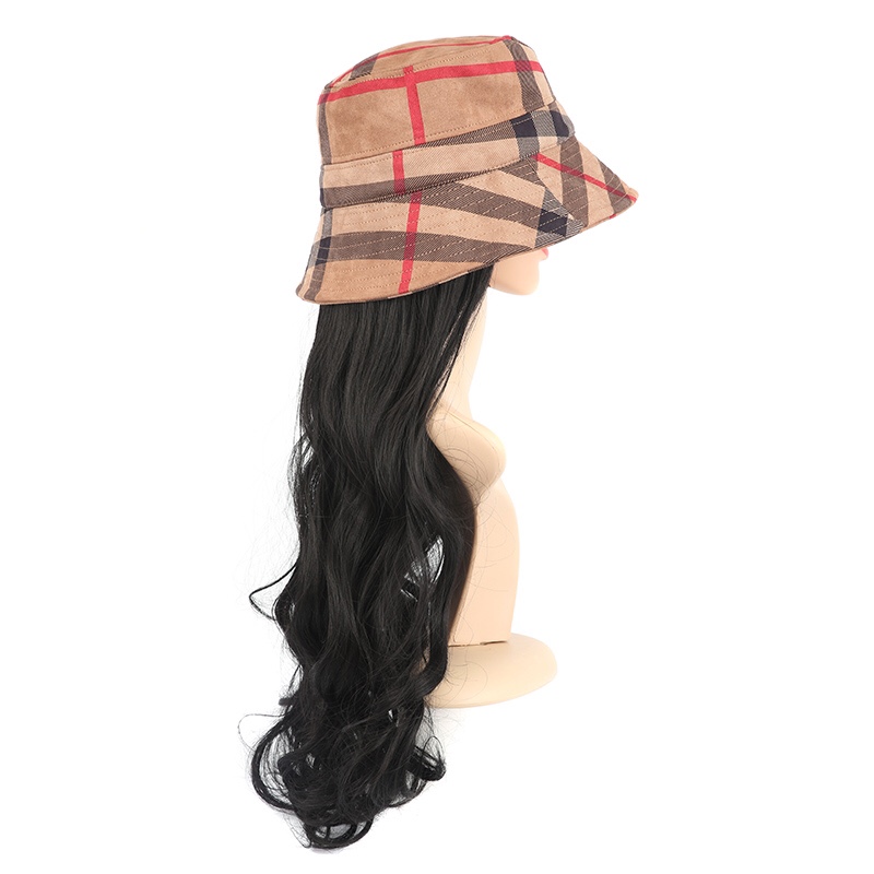Factory direct sales: Trendy and versatile Korean fisherman's hat for women with long curly hair, detachable wig cap Item Picture