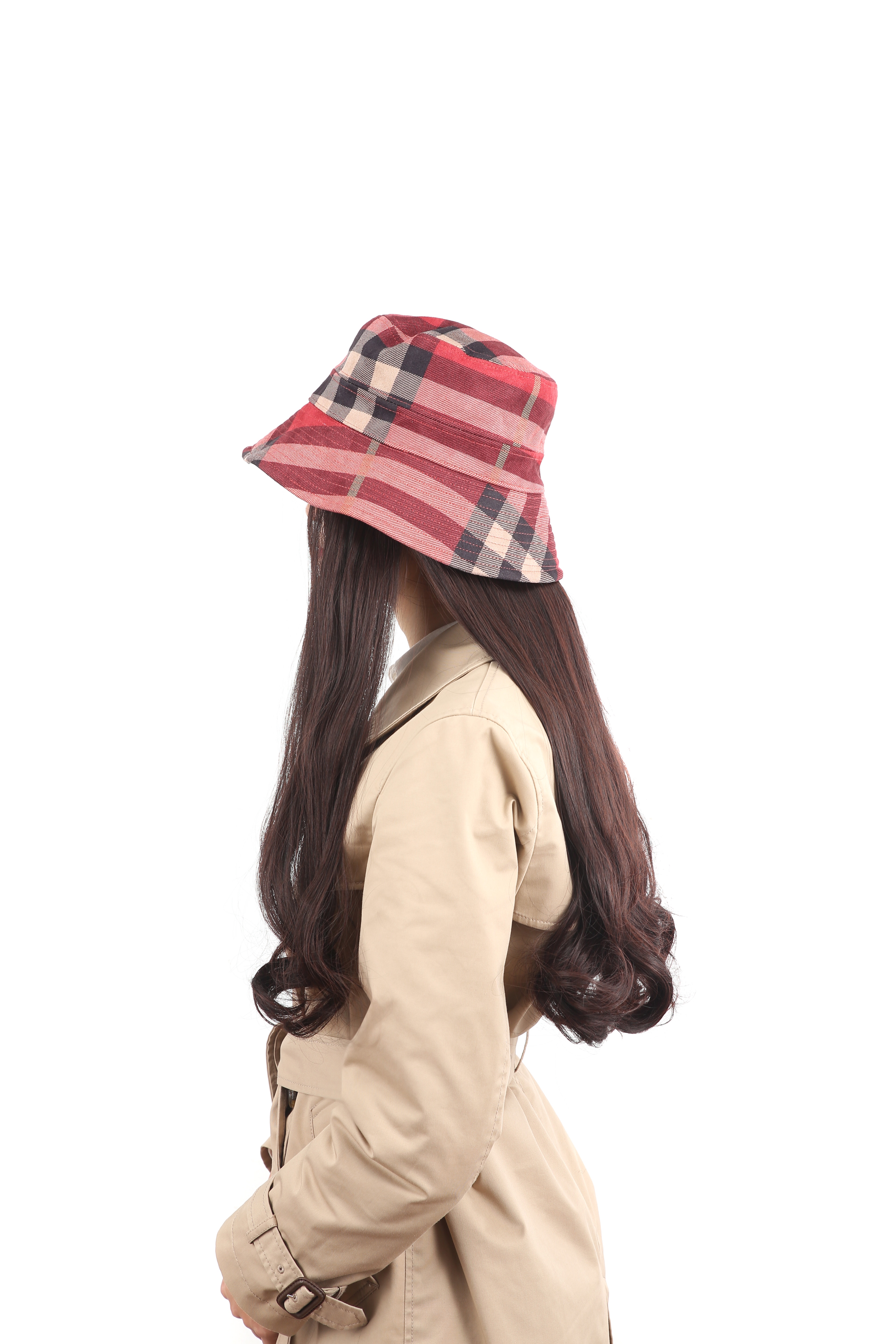 Red de fabricantes de rojo del 100% de una moda Han Ban devolvió las pieles rojas tartán pescador seriamente peluca seriamente extraíble de la muñeca. Specification image