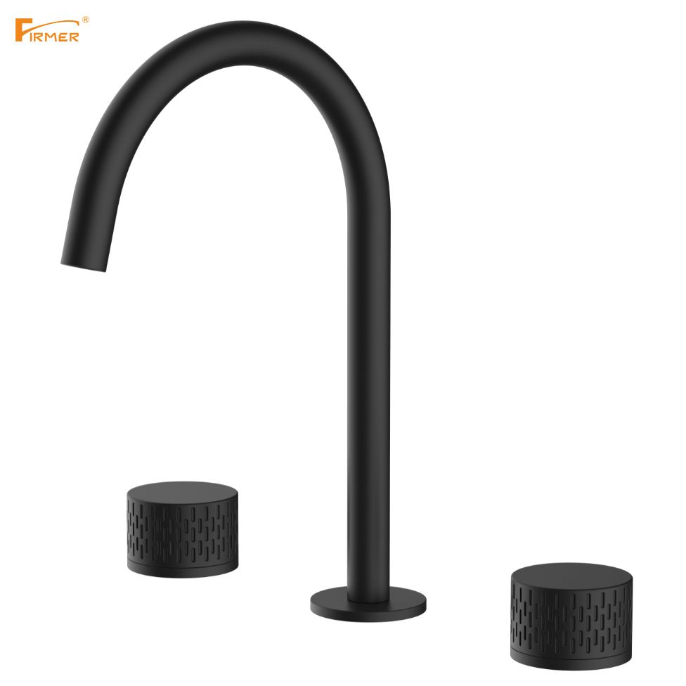FIRMER light luxury style new bathroom bathroom gold black copper two-handed wheel kitchen faucet details Picture