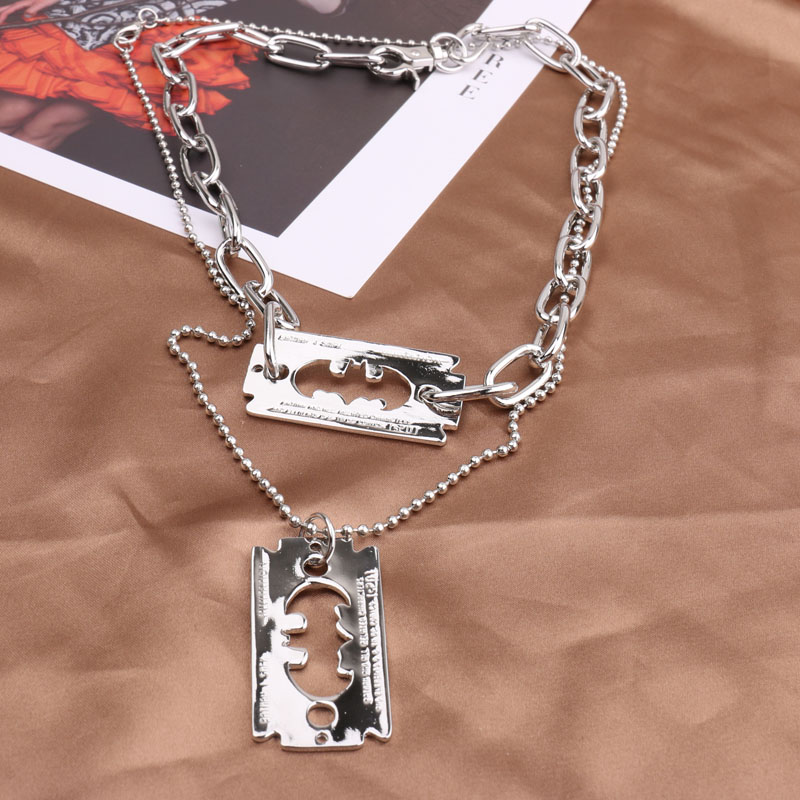 Exaggerated hip-hop Internet celebrity blade pendants from Europe and America, thick chains for dancing, double-layer fashionable necklaces, street necklaces, sweater chains detail image 2
