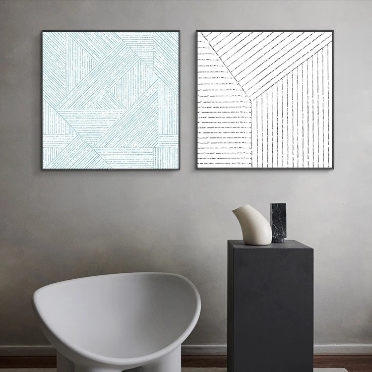 Modern, light luxury and minimalist Nordic decorative paintings with blue, white and yellow lines, bedroom and living room wall paintings, hotel murals and entrance paintings detail image 4