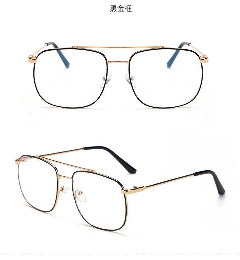 Retro double-beam glasses, large frame metal classic polygonal anti-blue light glasses, mobile phone and computer glasses 9822 detail image 6