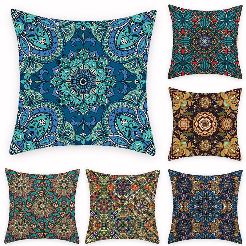 Ethnographic printed pillowcase linen cushion sofa office chair back support custom - made