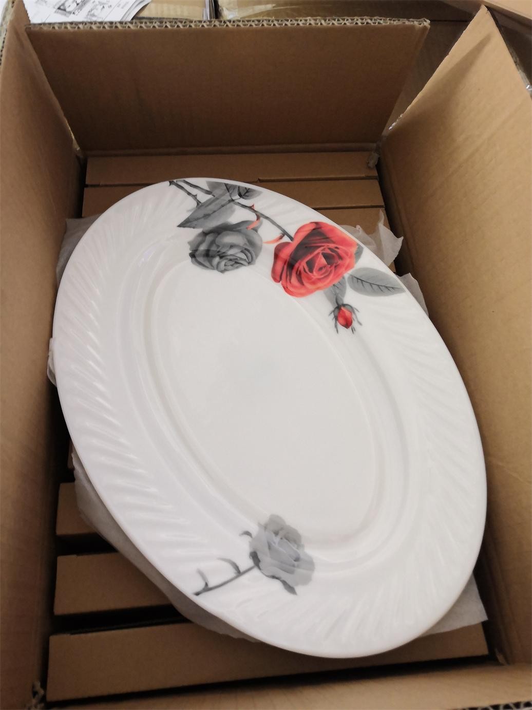 Yiwu Quality Fish plate, glass plate, heat-resistant glass, milky white plate, waist plate - 12-inch waist plate oval plate detail image 1