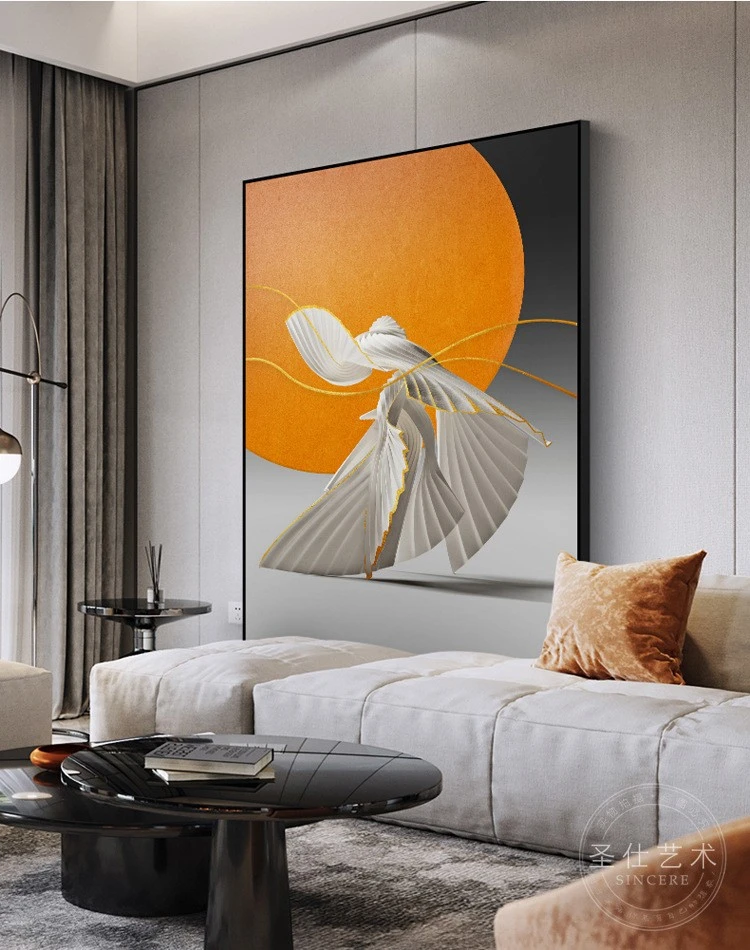 Modern and simple decorative paintings for the entrance foyer, orange minimalist background wall paintings for the living room, and light luxury corridor hanging paintings detail image 5