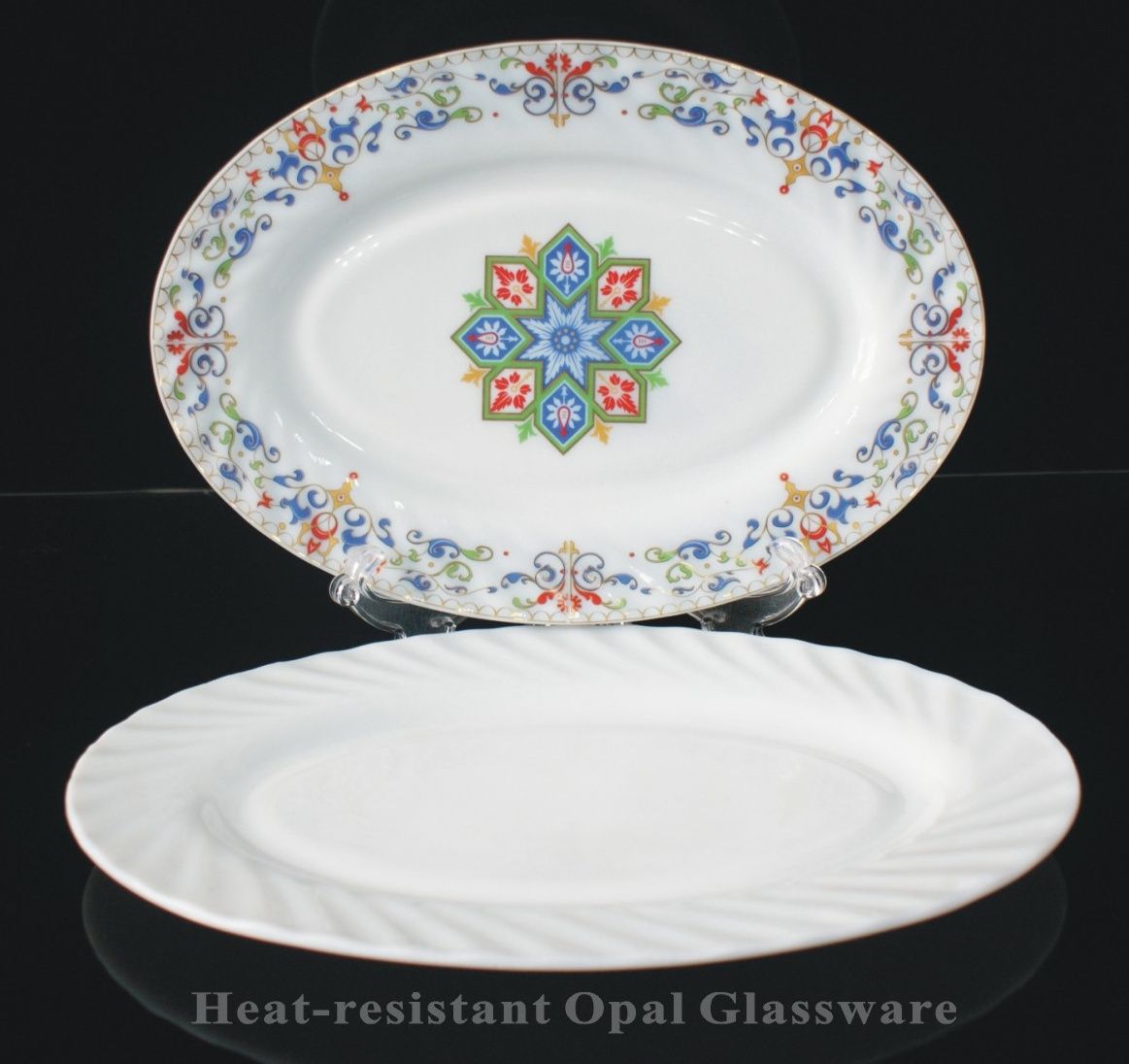 Yiwu Quality Fish plate, glass plate, heat-resistant glass, milky white plate, waist plate - 12-inch waist plate oval plate details Picture