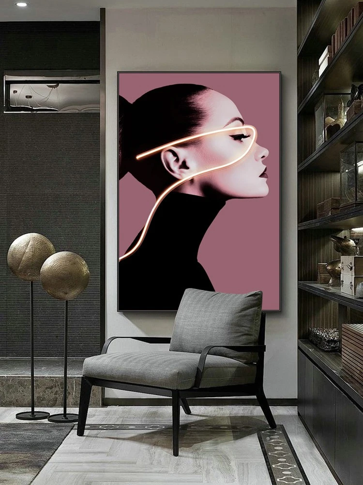 Modern light luxury minimalist figure wall paintings, large-sized decorative paintings for modern living rooms, industrial-style super-large floor-to-ceiling wall paintings detail image 12