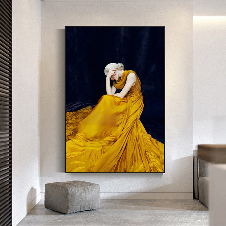 Modern light luxury Italian-style entrance hall, grand beauty decorative paintings, corridor murals, Nordic sofa background wall, living room hanging paintings detail image 6