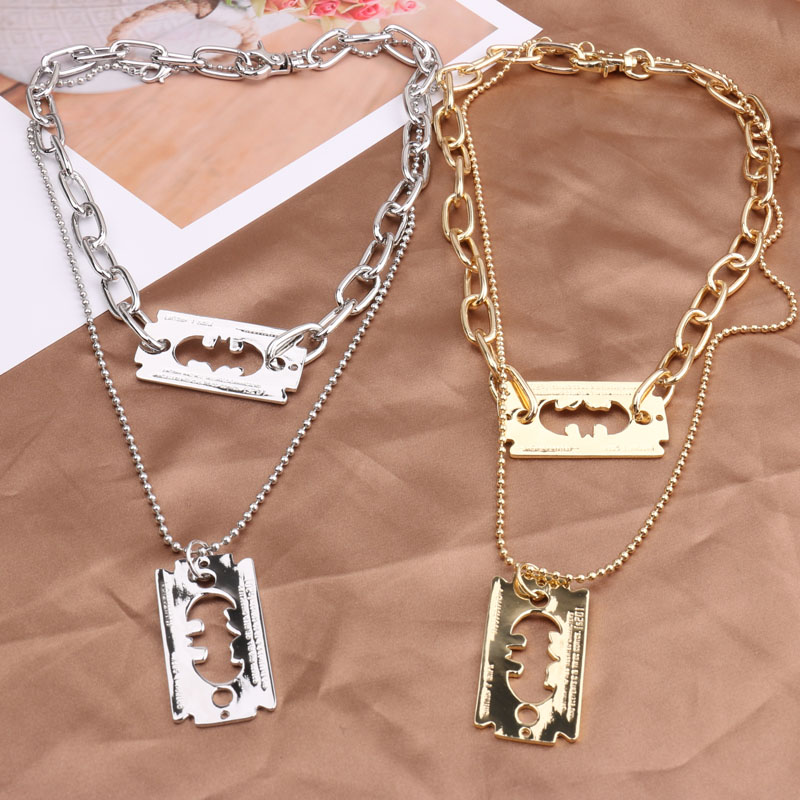 Exaggerated hip-hop Internet celebrity blade pendants from Europe and America, thick chains for dancing, double-layer fashionable necklaces, street necklaces, sweater chains details Picture
