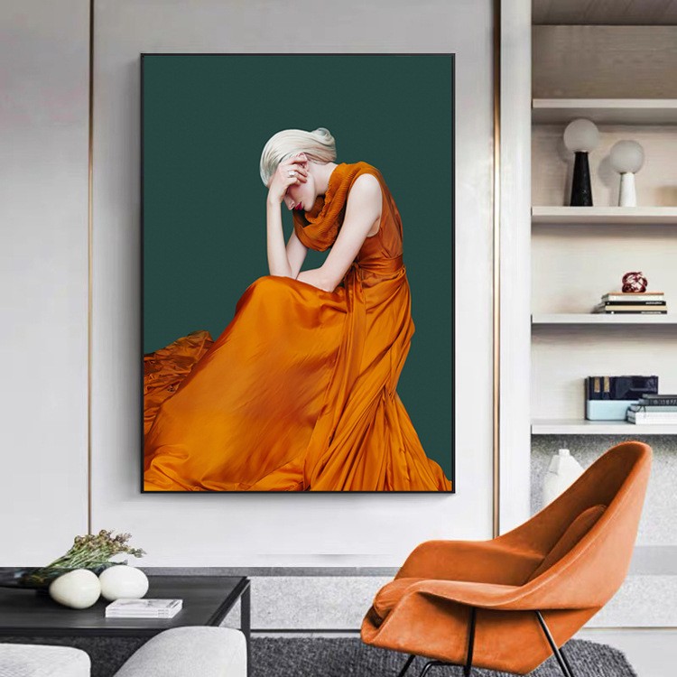 Modern light luxury Italian-style entrance hall, grand beauty decorative paintings, corridor murals, Nordic sofa background wall, living room hanging paintings detail image 7
