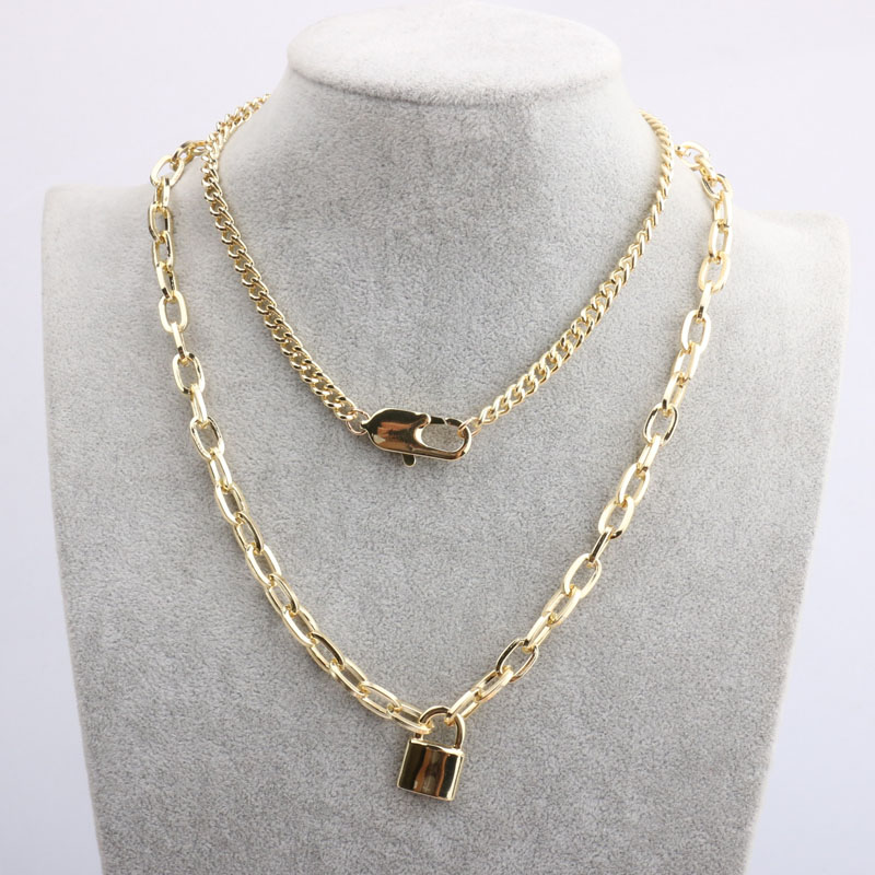 A new European and American internet-famous double-layer lock pendant necklace, a female hip-hop cold style disco lock head and neck chain, collarbone chain Application Scenario