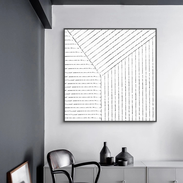 Modern, light luxury and minimalist Nordic decorative paintings with blue, white and yellow lines, bedroom and living room wall paintings, hotel murals and entrance paintings detail image 11