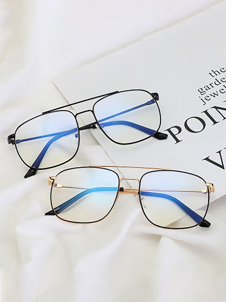 Retro double-beam glasses, large frame metal classic polygonal anti-blue light glasses, mobile phone and computer glasses 9822 Item Picture