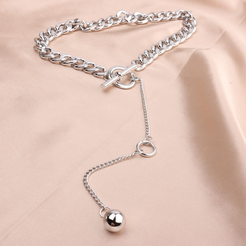 European and American cold style metal chain choker necklace collarbone chain simple and adjustable personalized short tassel ball necklace Item Picture