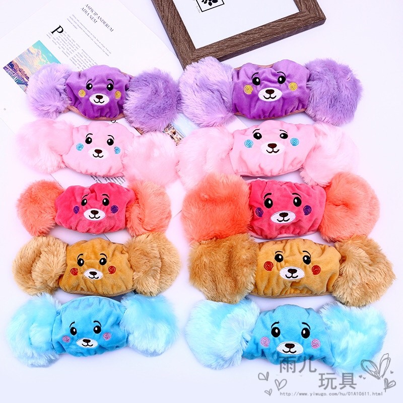 毛绒卡通口罩 二合一耳罩口罩配套毛绒刺绣小熊口罩【外贸专供】详情图1