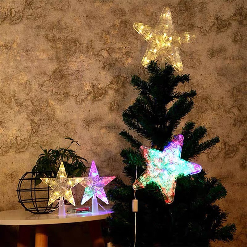 圣诞树顶灯发光星星灯五角星圣诞节装饰布置LED小彩灯