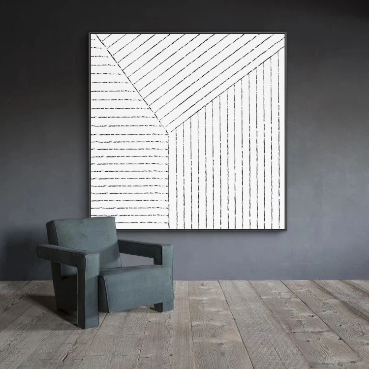 Modern, light luxury and minimalist Nordic decorative paintings with blue, white and yellow lines, bedroom and living room wall paintings, hotel murals and entrance paintings detail image 6