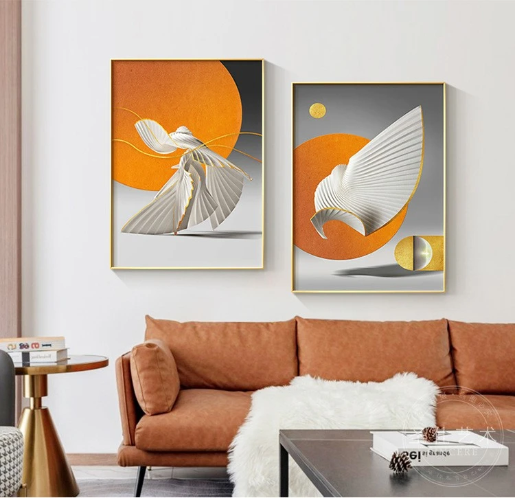 Modern and simple decorative paintings for the entrance foyer, orange minimalist background wall paintings for the living room, and light luxury corridor hanging paintings detail image 9