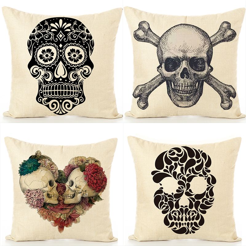 Halloween pillowcase black and white skull cotton American printed car cushion pillows creative fashion pillows wholesale