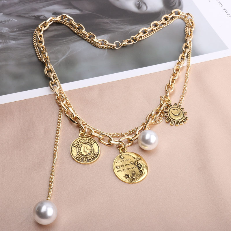 Sun Smile tassel necklace, short and versatile, multi-layered popular pearl collarbone chain sweater in Dongdaemun, South Korea Application Scenario