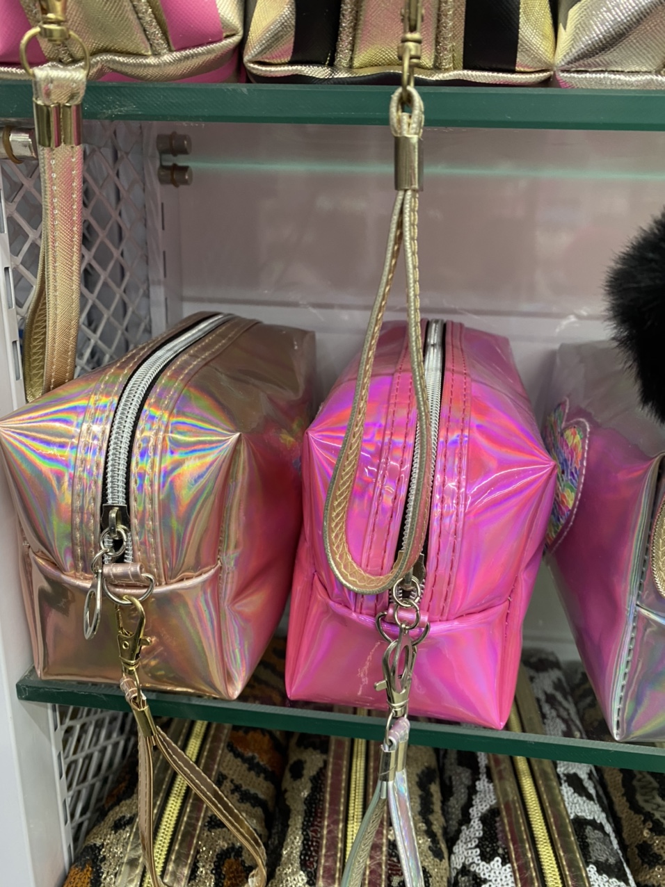 Shiny and multi-colored cosmetic bag