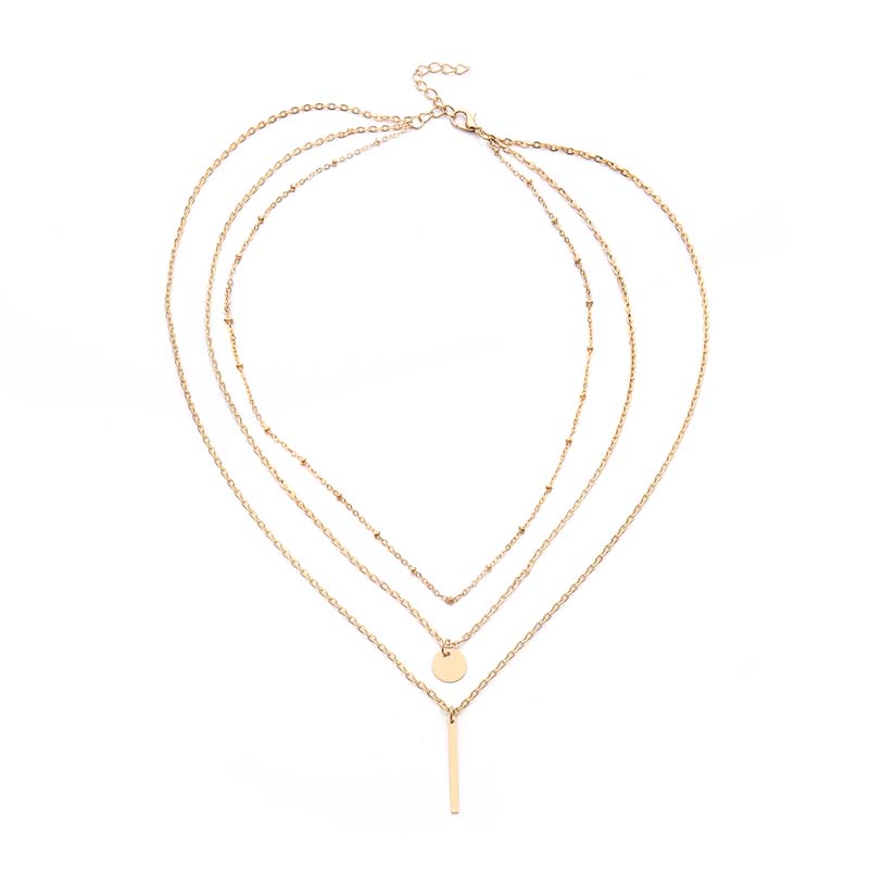 European and American export jewelry, copper bead chain, sequined metal strip, multi-layer short necklace detail image 4